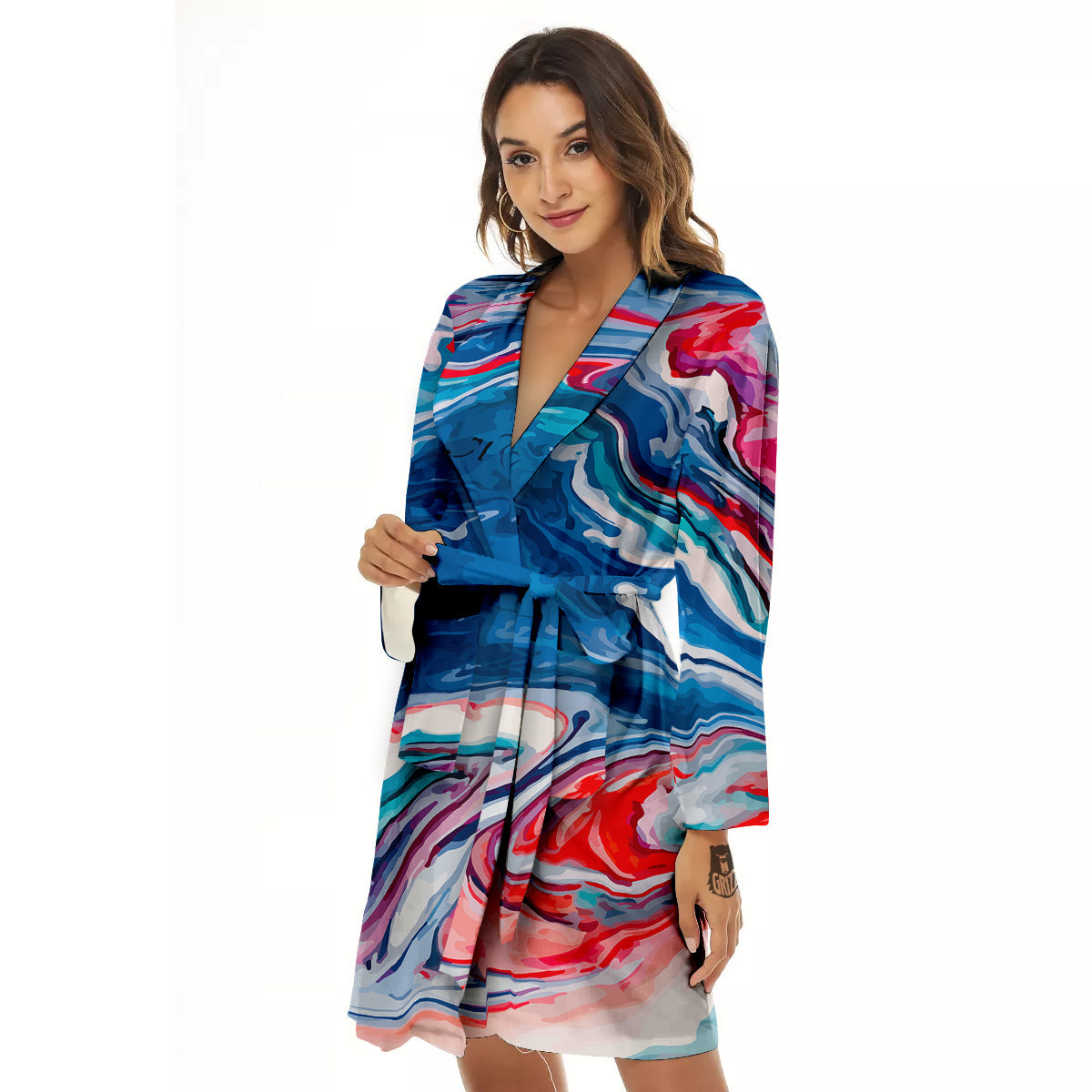 Marble Cartoon Texture Red Blue Print Women's Robe-grizzshop