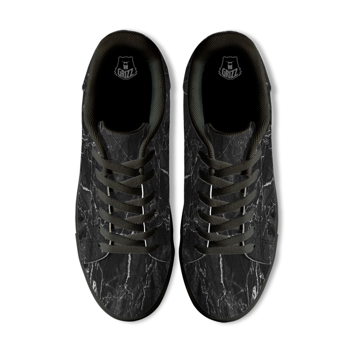 Marble Dark Black Grey Print Black Low Top Sneakers-grizzshop