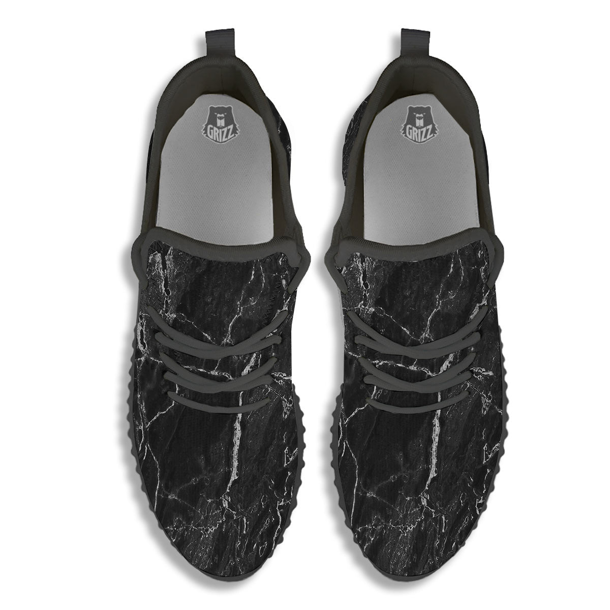 Marble Dark Black Grey Print Black Walking Shoes-grizzshop