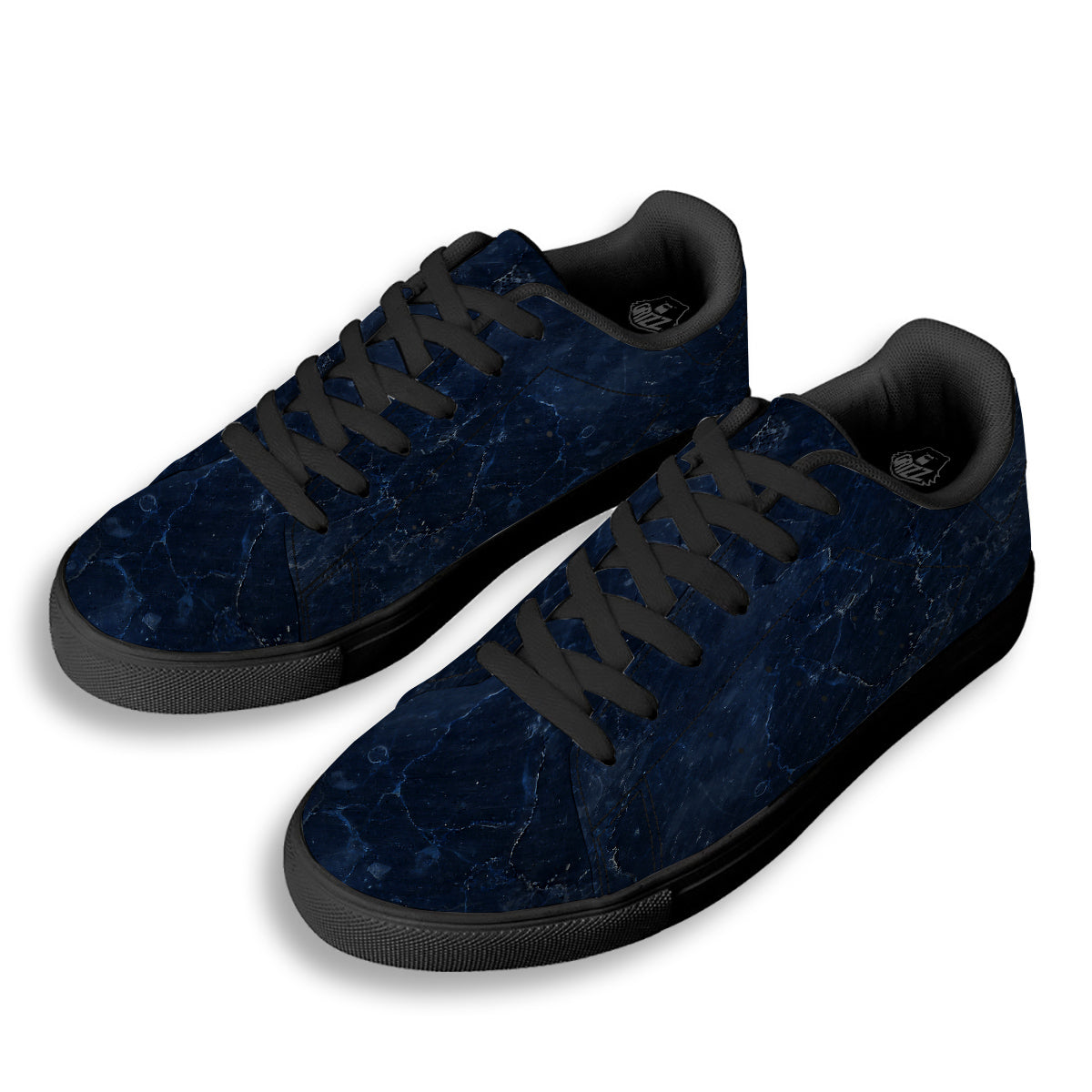 Marble Dark Blue Print Black Low Top Sneakers-grizzshop