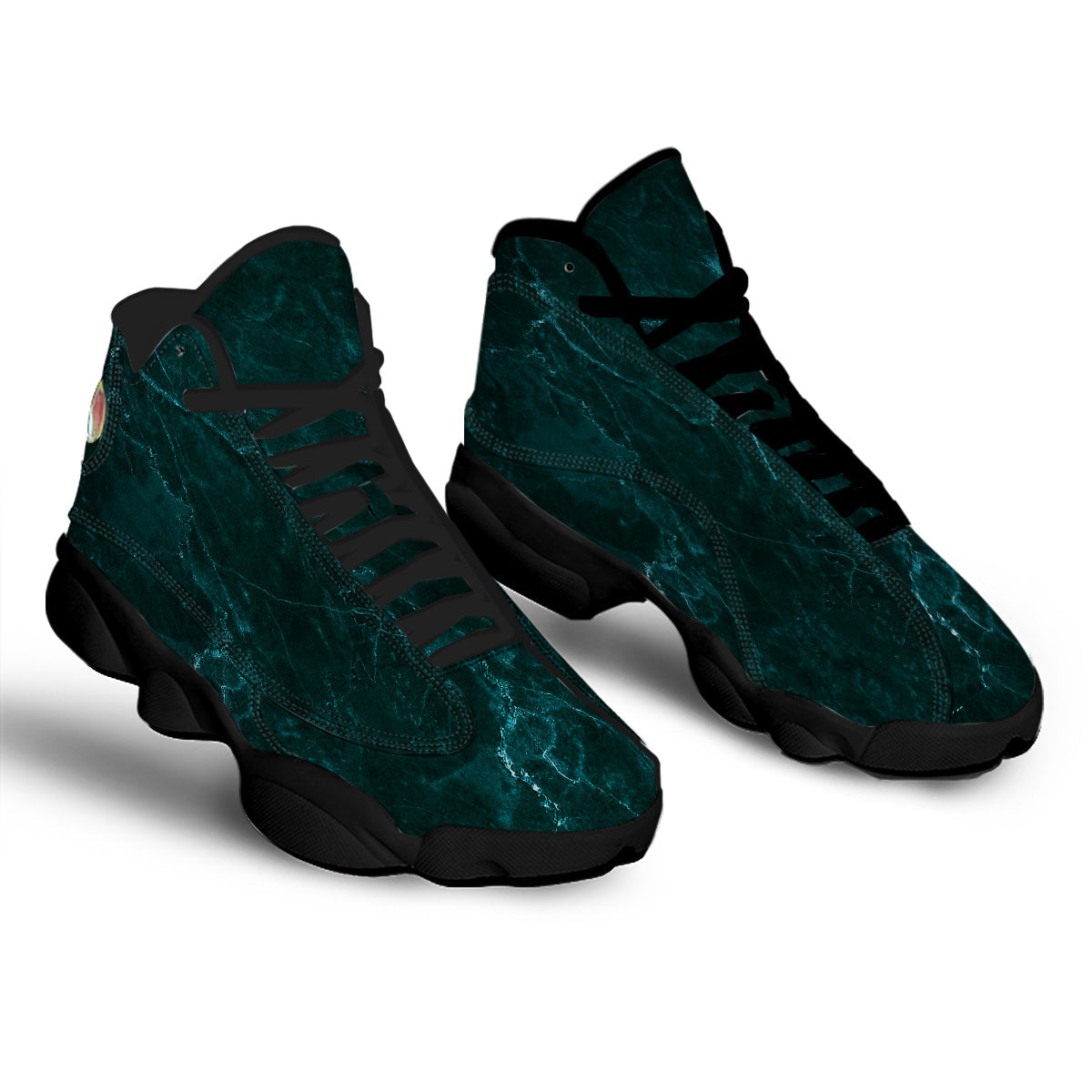 Marble Dark Green Print Black Basketball Shoes-grizzshop