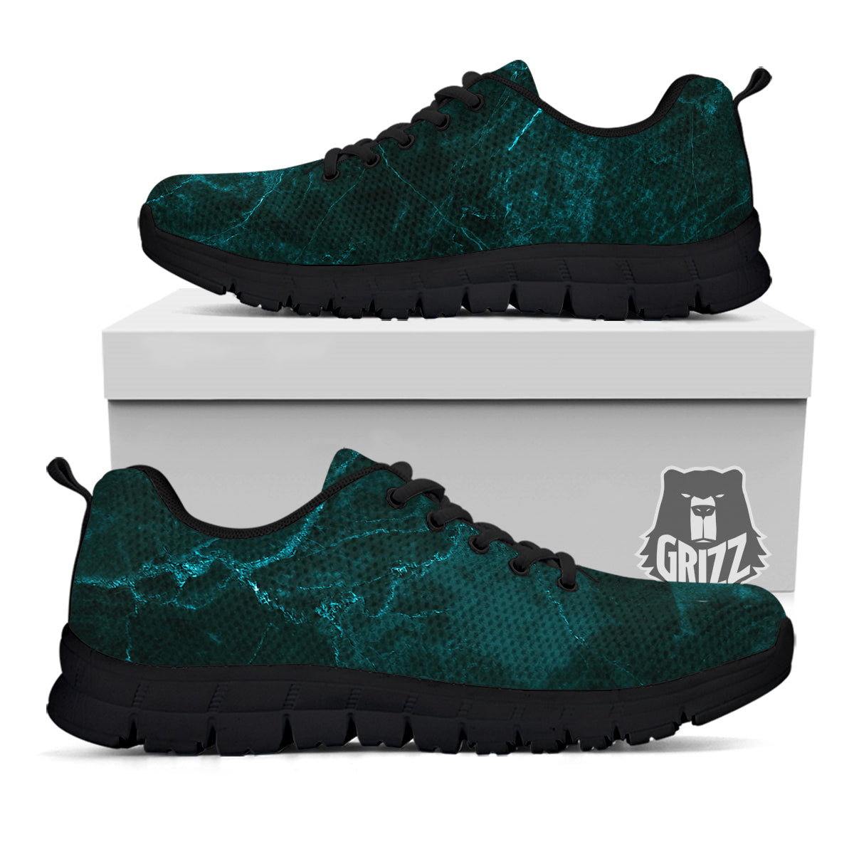 Marble Dark Green Print Black Sneaker-grizzshop
