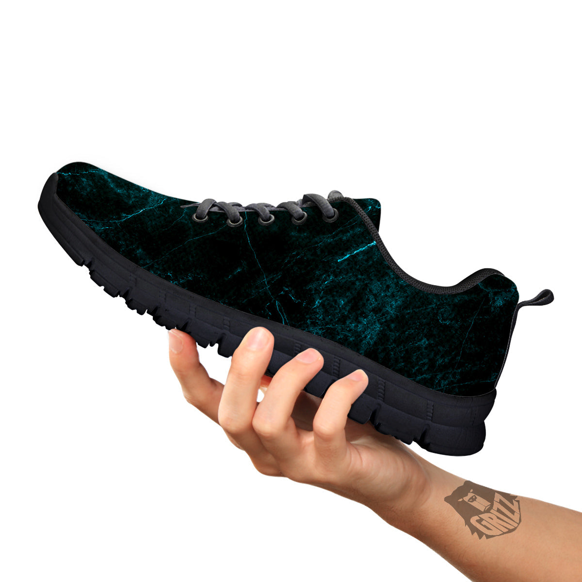 Marble Dark Green Print Black Sneaker-grizzshop