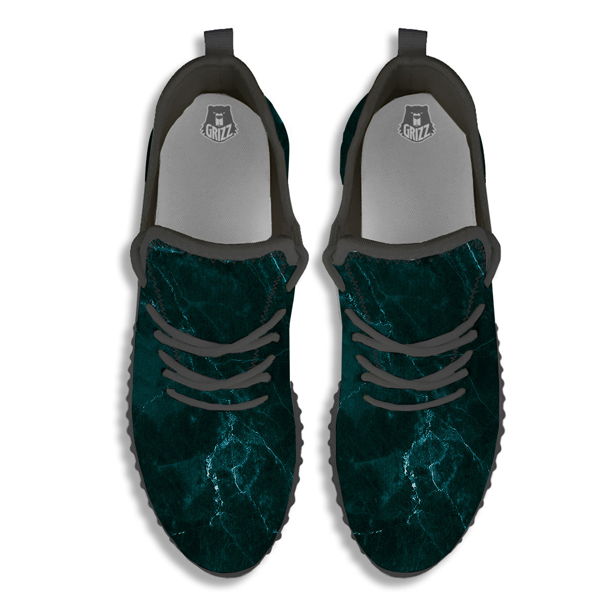 Marble Dark Green Print Black Walking Shoes-grizzshop