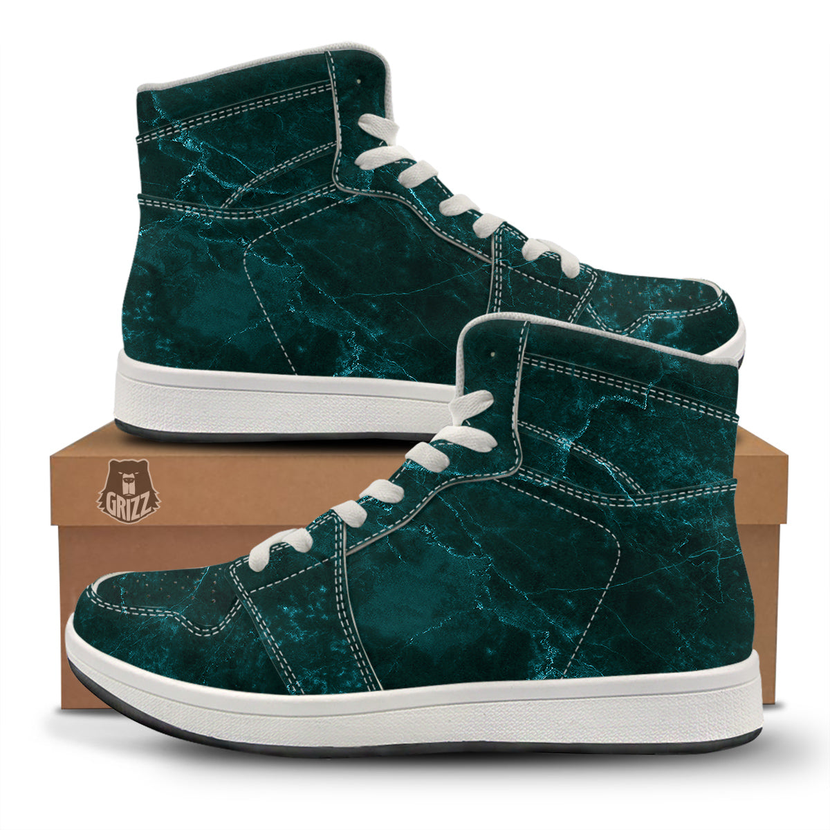 Marble Dark Green Print High Top Sneakers-grizzshop