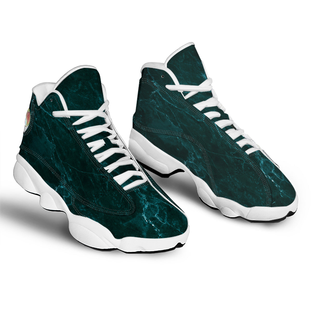 Marble Dark Green Print White Basketball Shoes-grizzshop