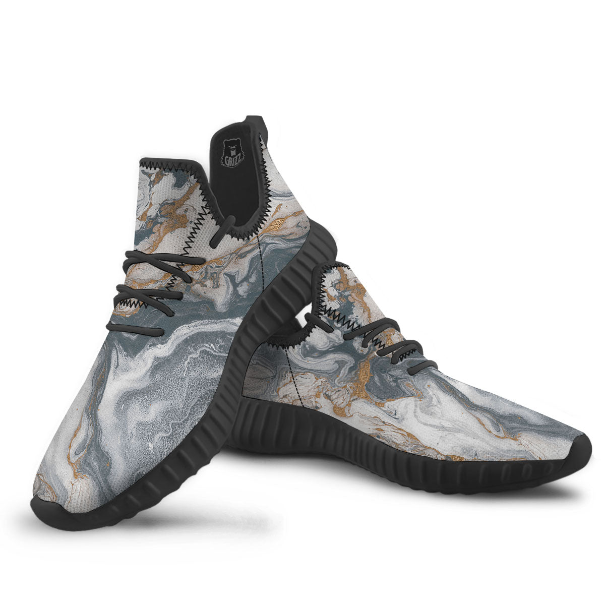 Marble Grey Bronze Print Black Walking Shoes-grizzshop