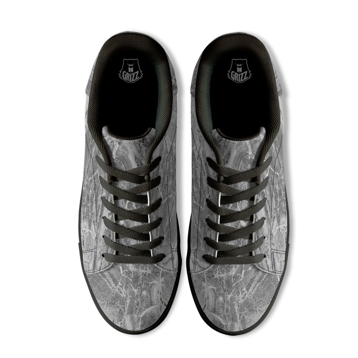 Marble Grey Print Black Low Top Sneakers-grizzshop