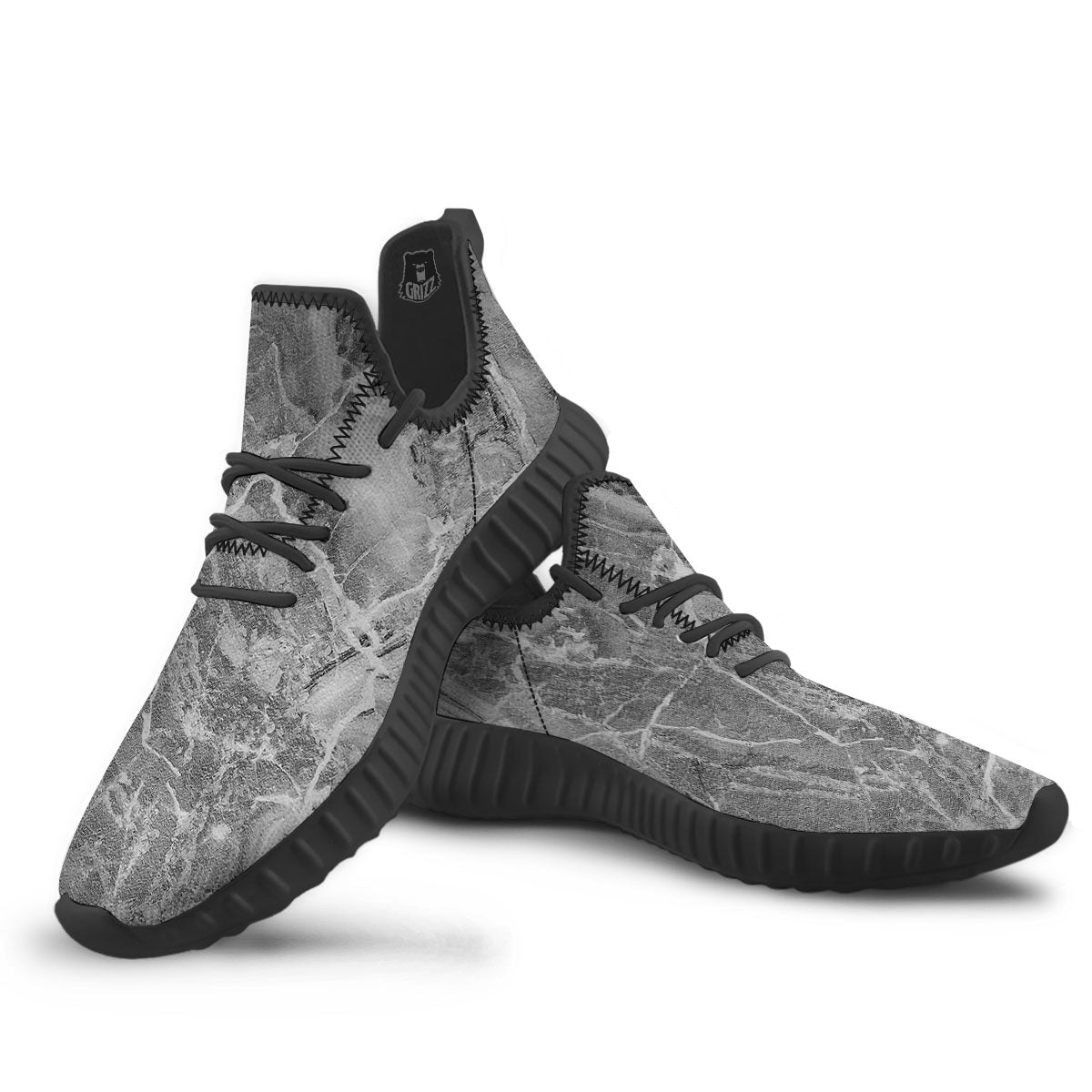 Marble Grey Print Black Walking Shoes-grizzshop