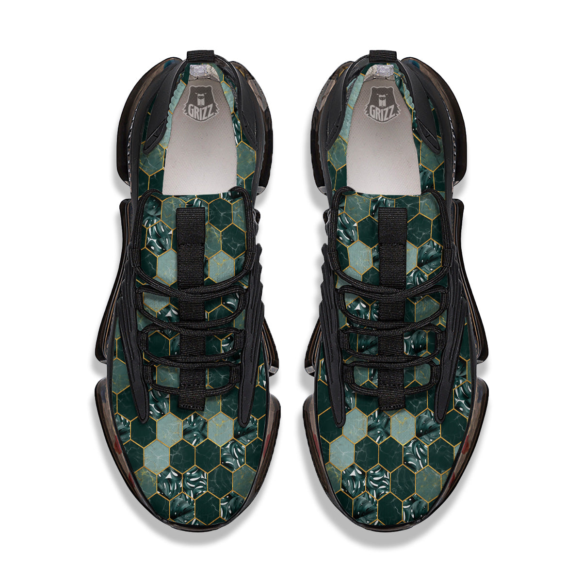 Marble Hexagon Green Tropical Print Pattern Black Gym Shoes-grizzshop