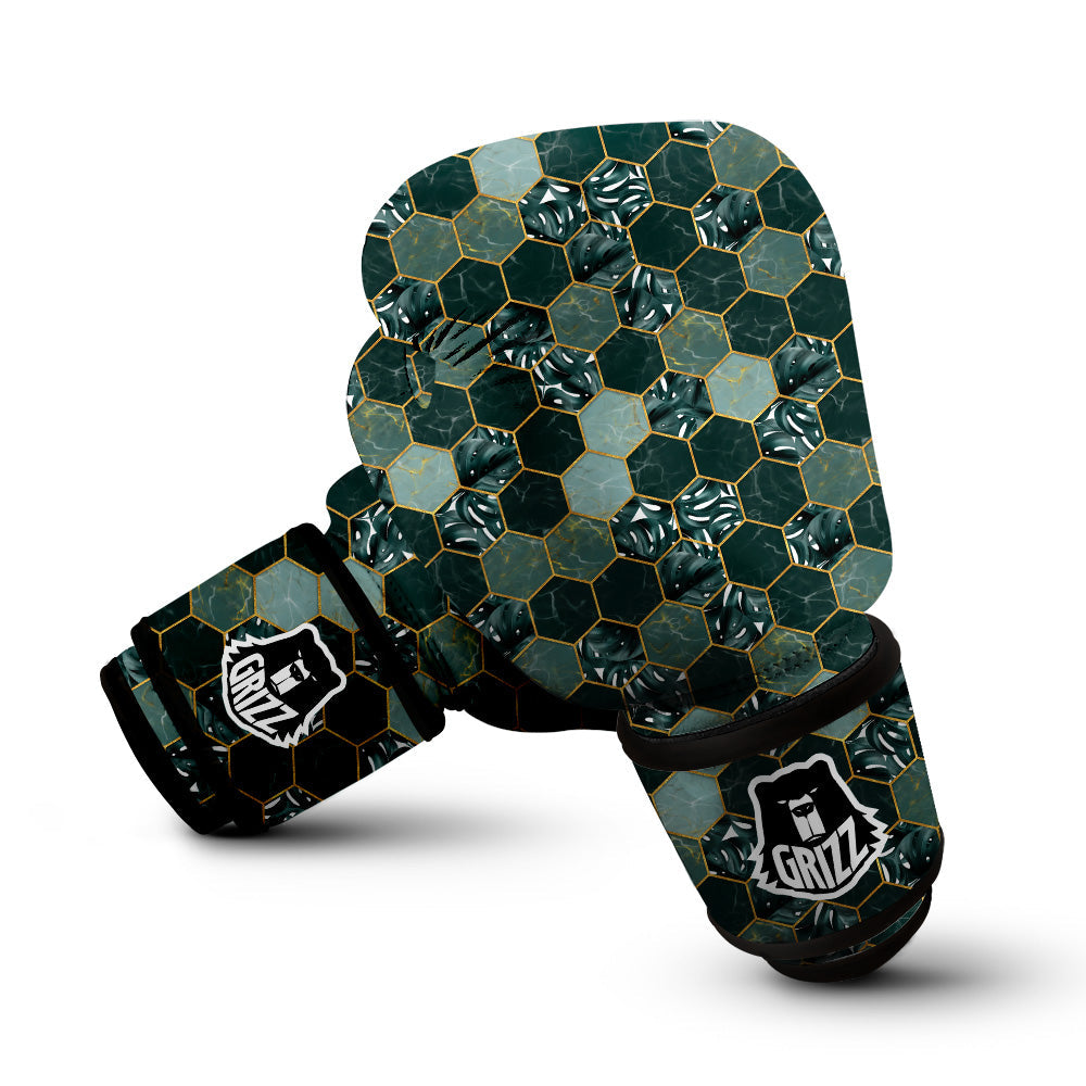 Marble Hexagon Green Tropical Print Pattern Boxing Gloves-grizzshop