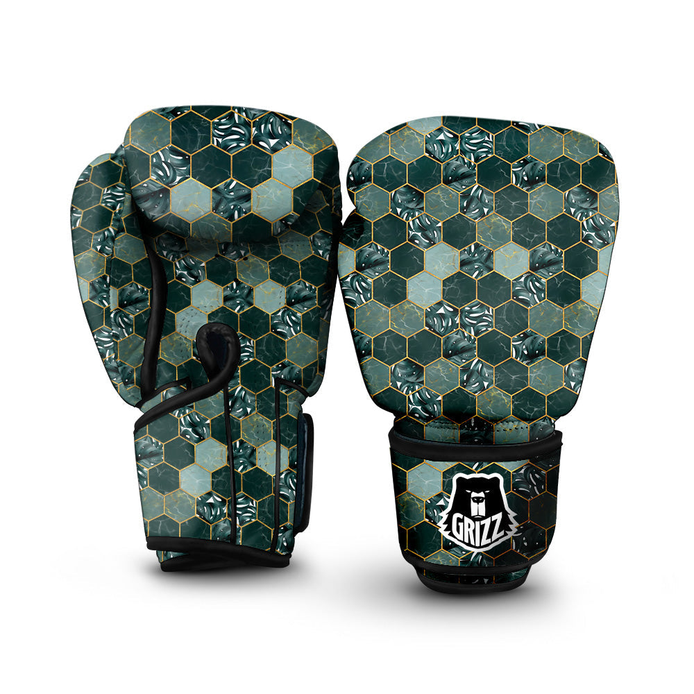 Marble Hexagon Green Tropical Print Pattern Boxing Gloves-grizzshop