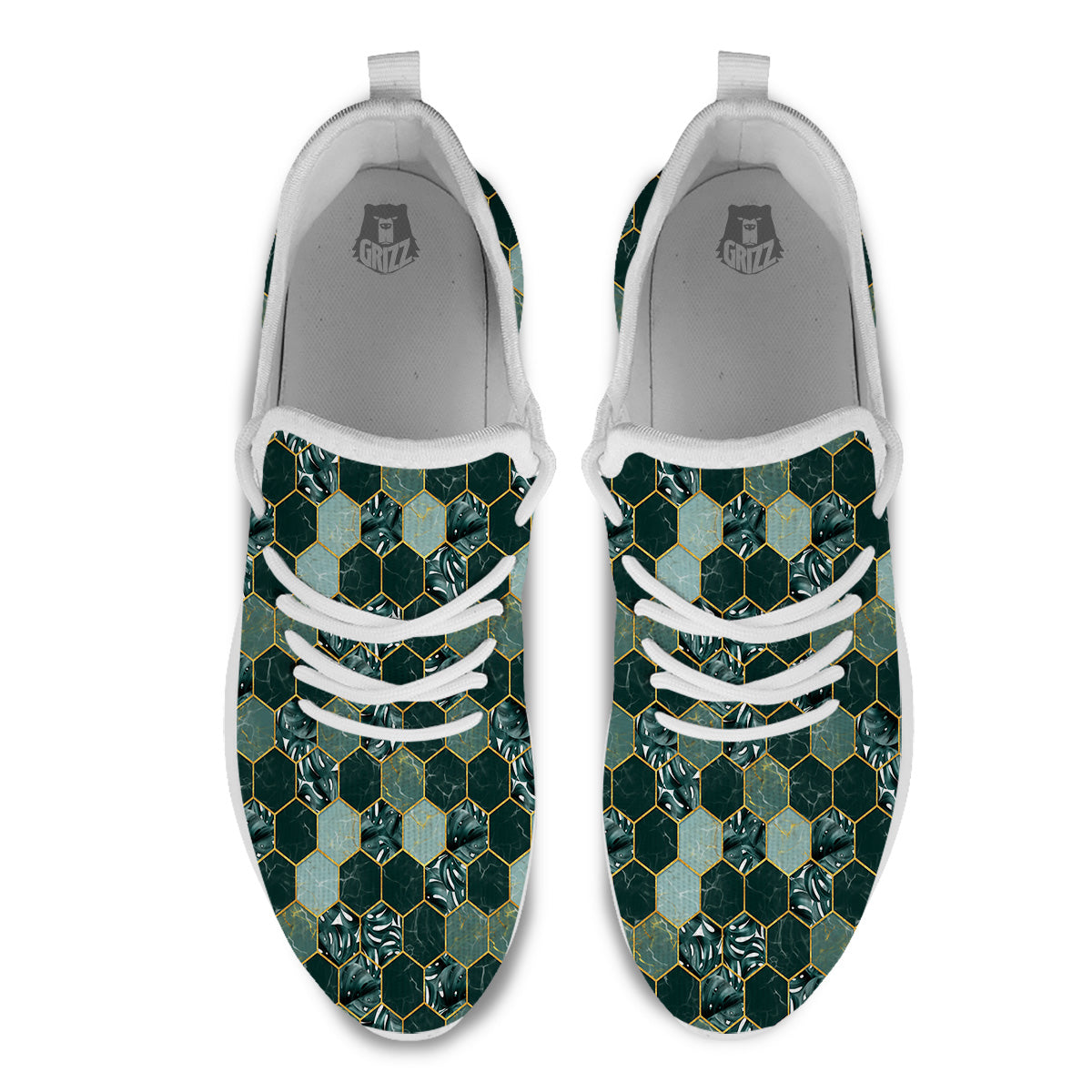 Marble Hexagon Green Tropical Print Pattern White Athletic Shoes-grizzshop