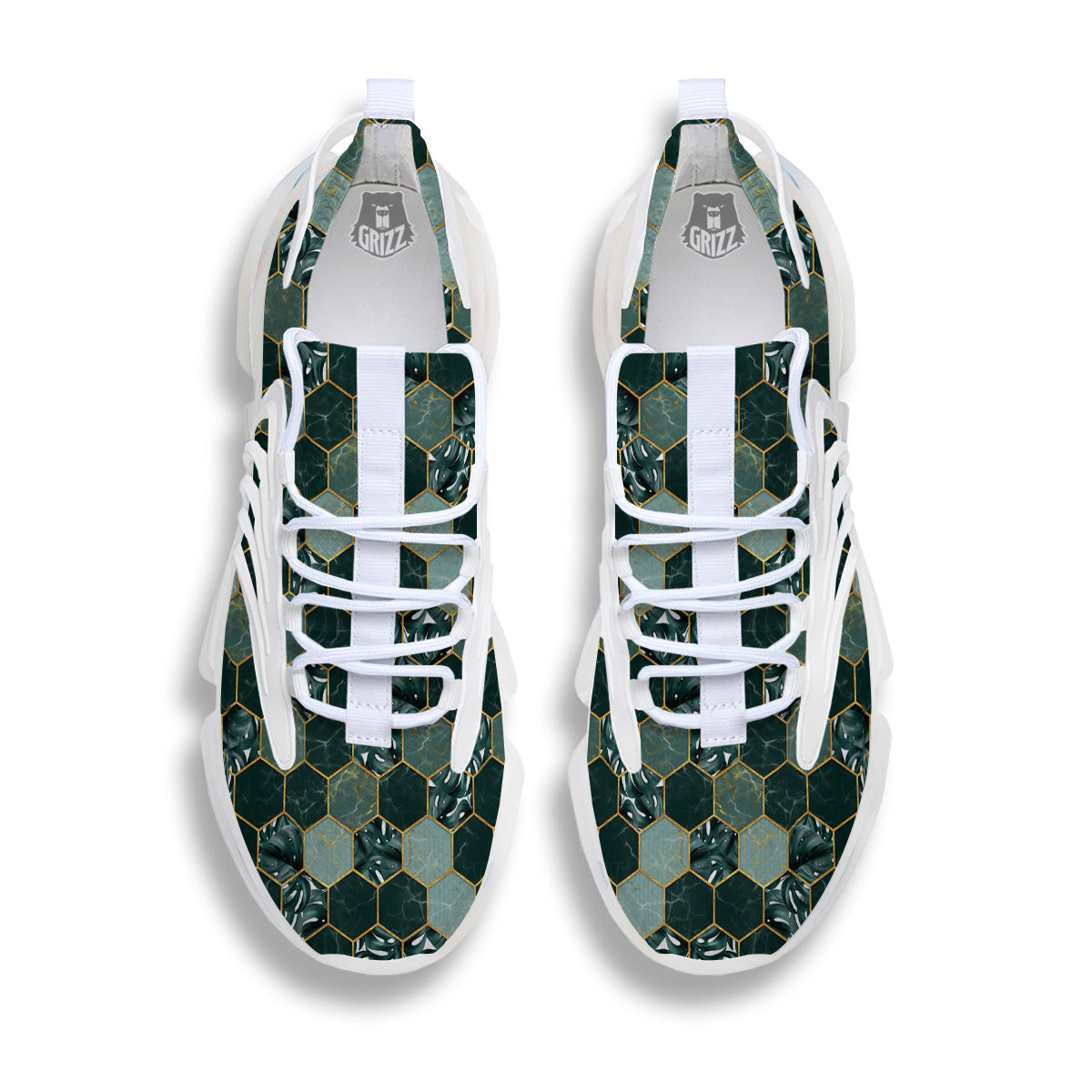 Marble Hexagon Green Tropical Print Pattern White Gym Shoes-grizzshop