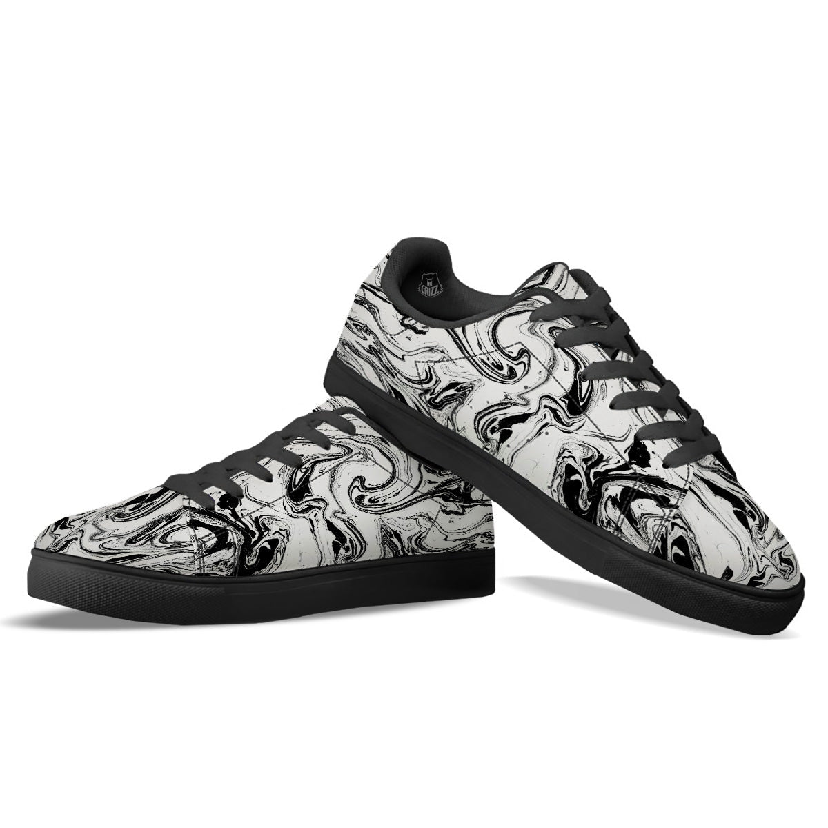 Marble Liquid Black White Print Black Low Top Sneakers-grizzshop