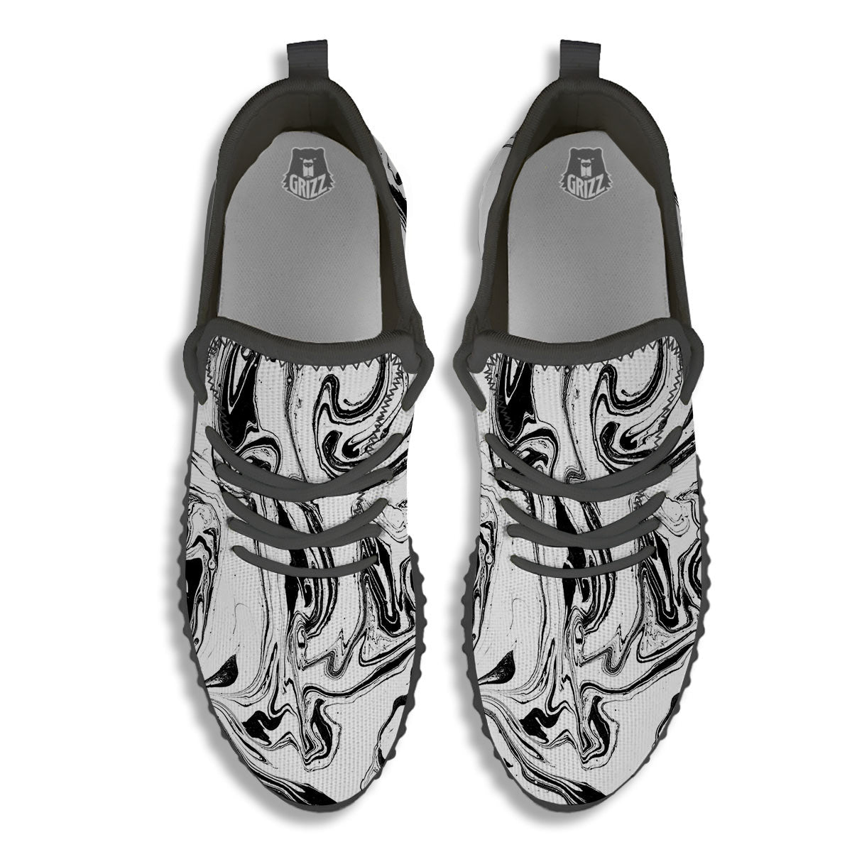 Marble Liquid Black White Print Black Walking Shoes-grizzshop