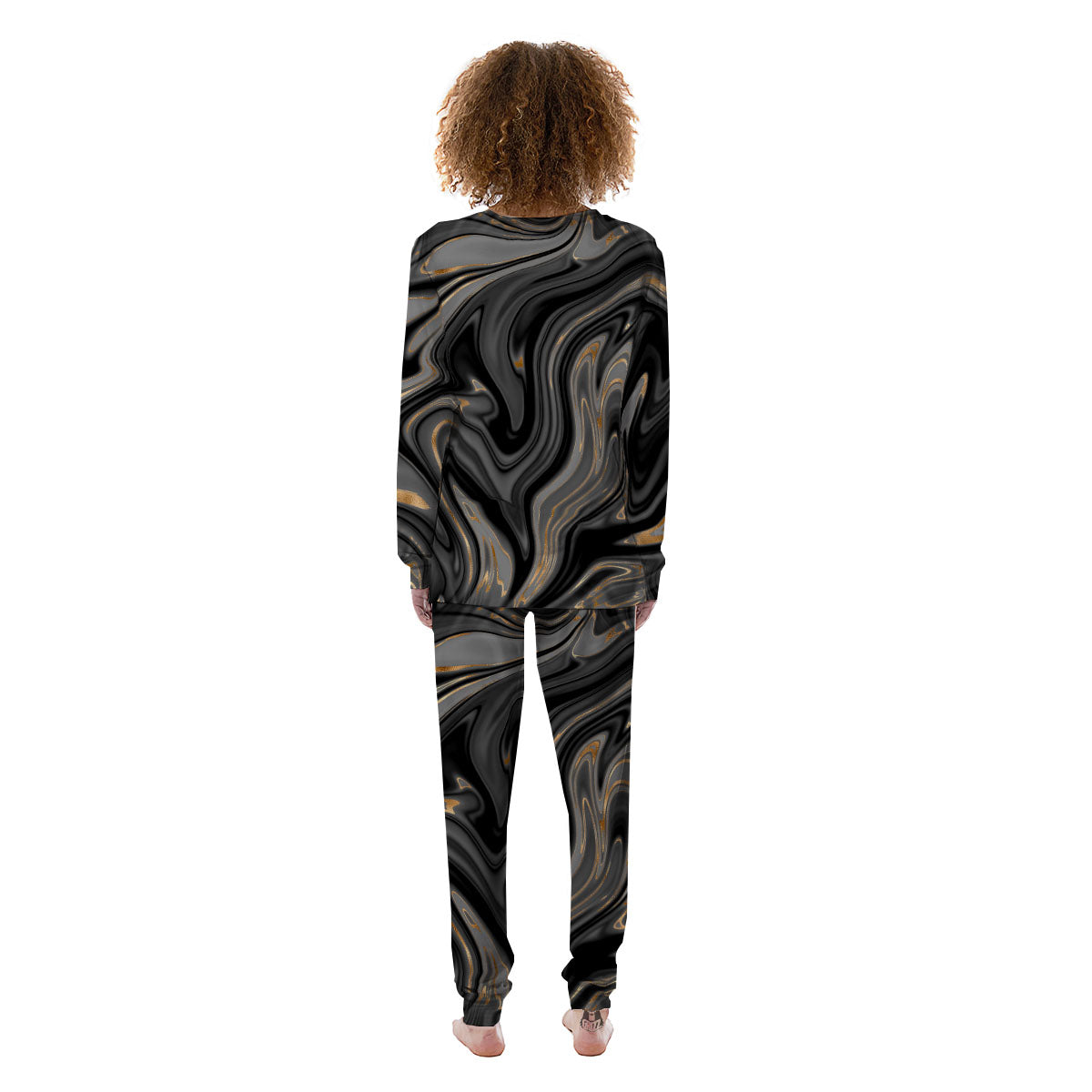Marble Liquid Grey Gold Print Women's Pajamas-grizzshop