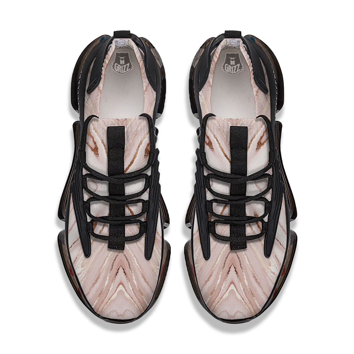 Marble Liquid Pink Gold Print Pattern Black Gym Shoes-grizzshop