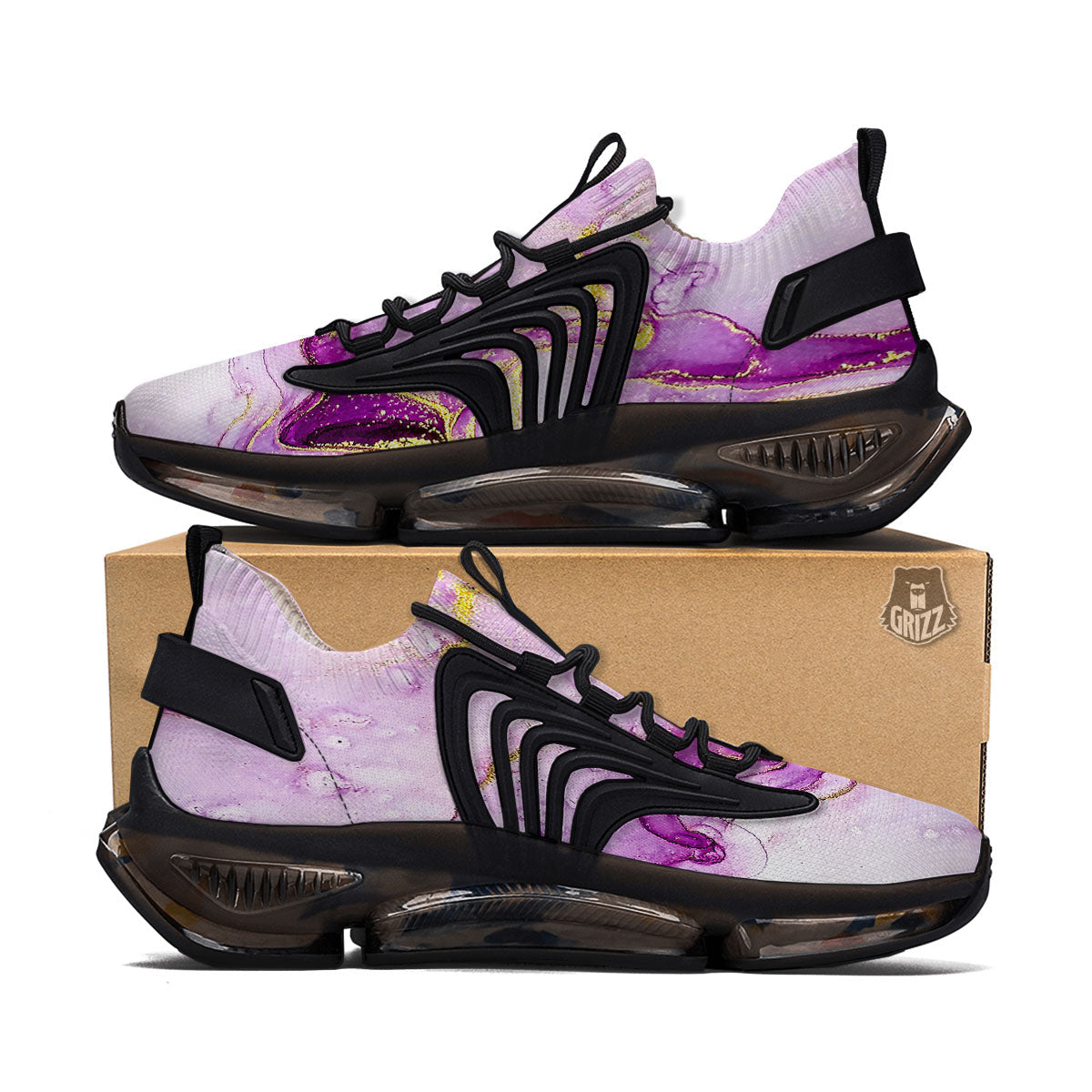 Marble Liquid Purple Print Pattern Black Gym Shoes-grizzshop