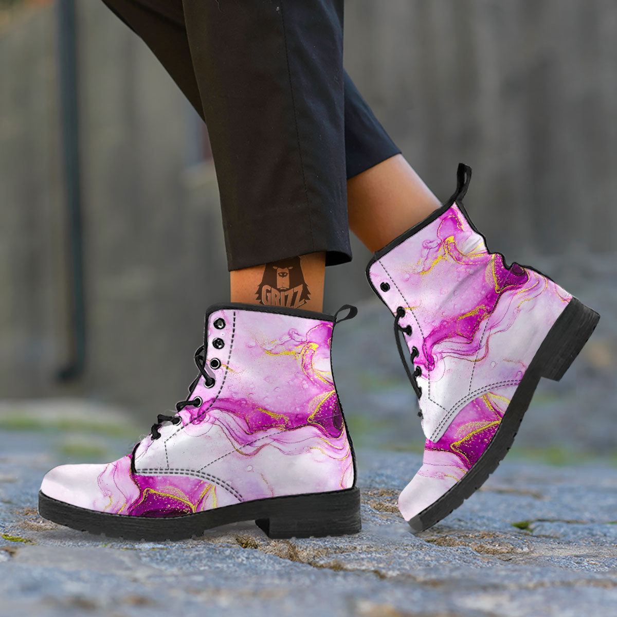 Marble Liquid Purple Print Pattern Leather Boots-grizzshop