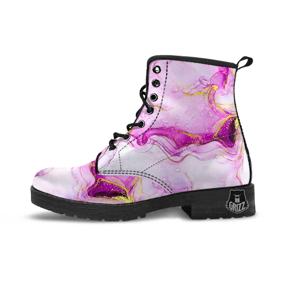 Marble Liquid Purple Print Pattern Leather Boots-grizzshop
