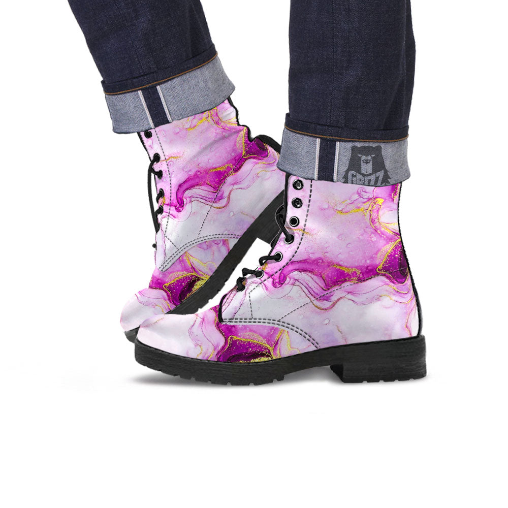 Marble Liquid Purple Print Pattern Leather Boots-grizzshop