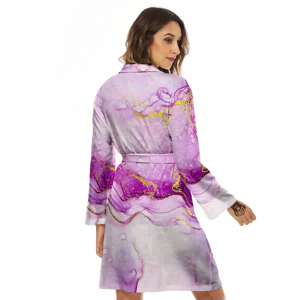 Marble Liquid Purple Print Pattern Women's Robe-grizzshop