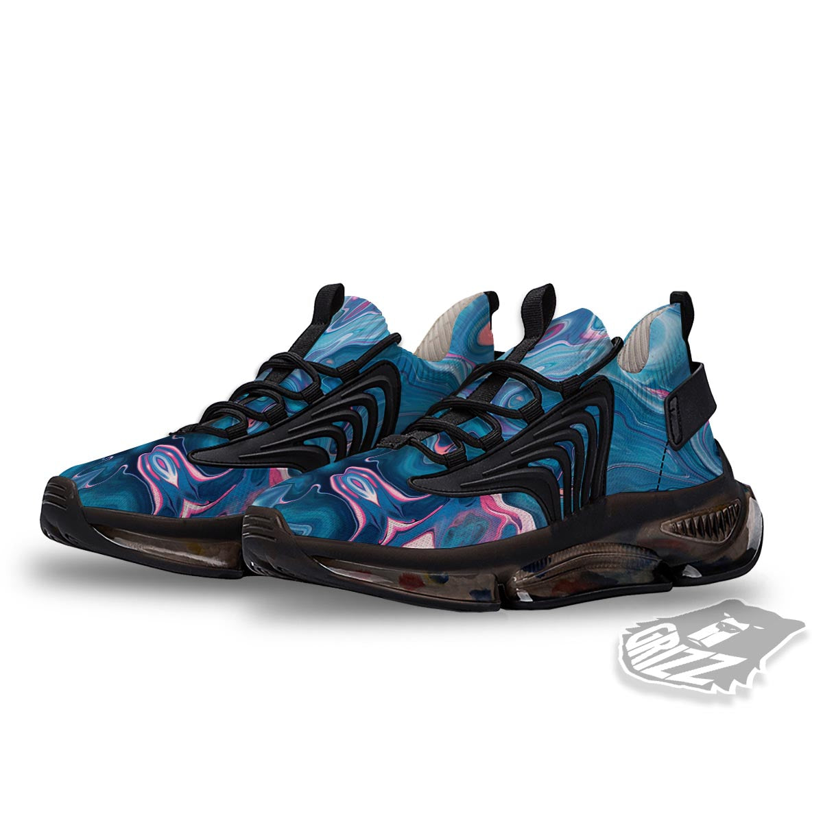 Marble Liquid Teal Pink Print Pattern Black Gym Shoes-grizzshop