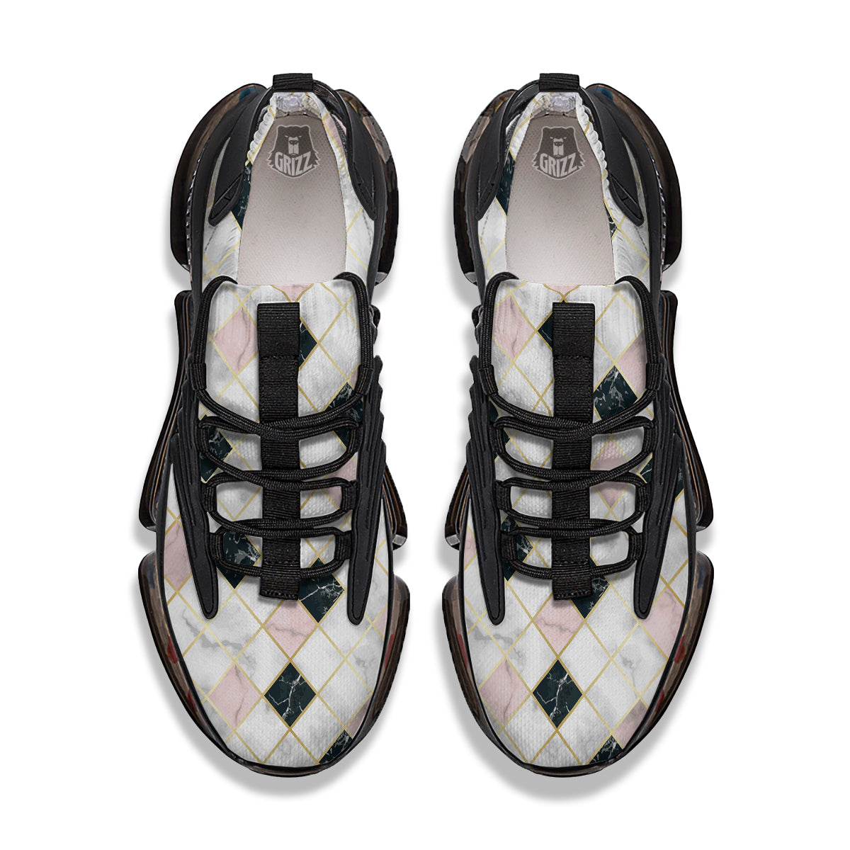 Marble Luxury Geometric Print Black Gym Shoes-grizzshop