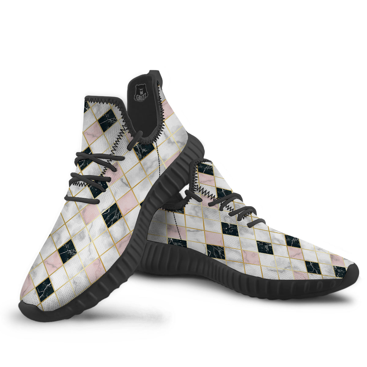 Marble Luxury Geometric Print Black Walking Shoes-grizzshop