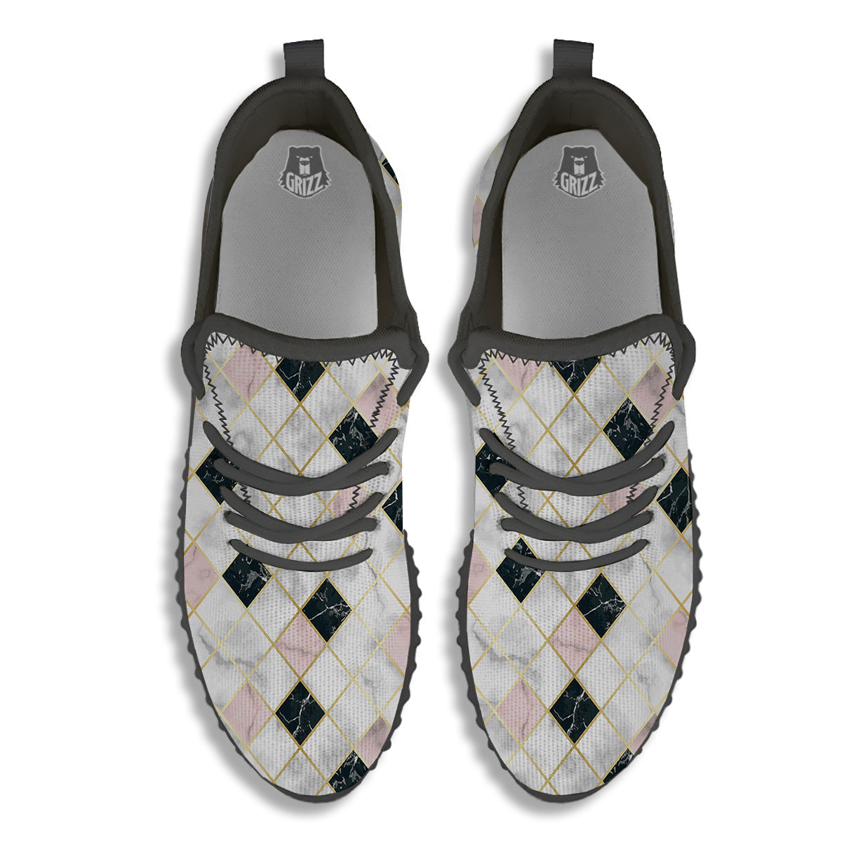 Marble Luxury Geometric Print Black Walking Shoes-grizzshop