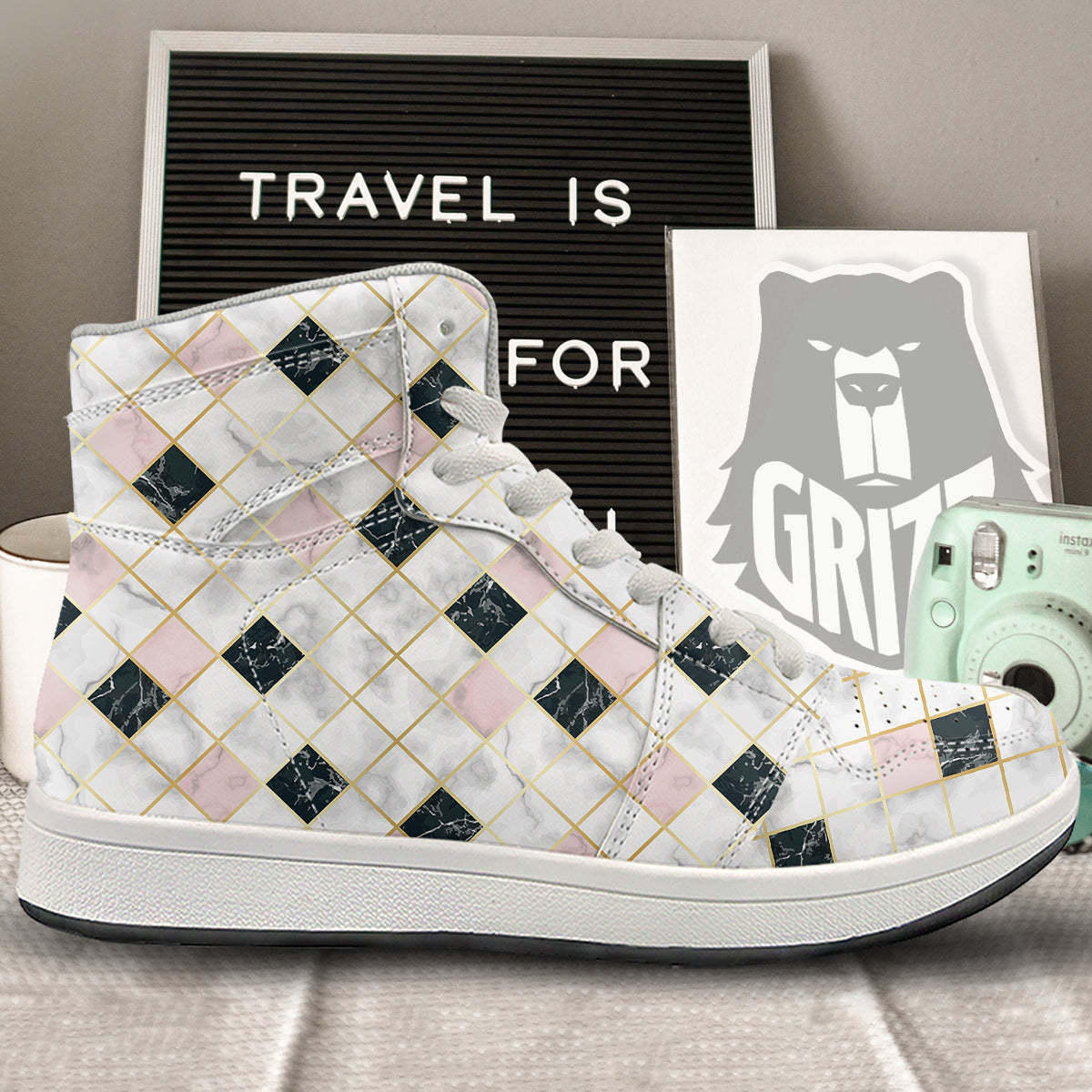 Marble Luxury Geometric Print High Top Sneakers-grizzshop