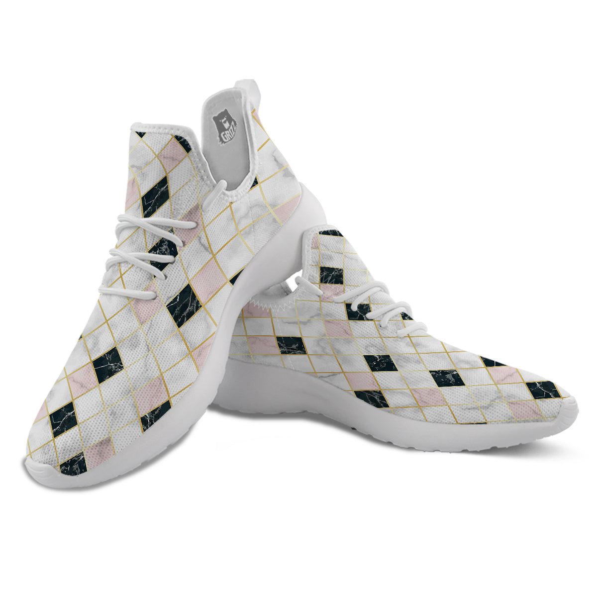 Marble Luxury Geometric Print White Athletic Shoes-grizzshop
