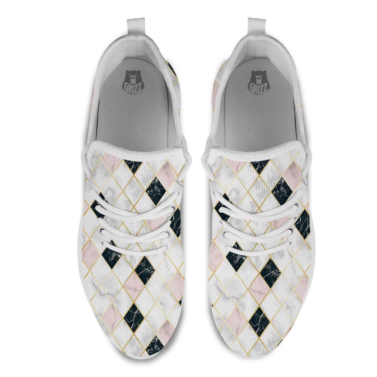 Marble Luxury Geometric Print White Athletic Shoes-grizzshop