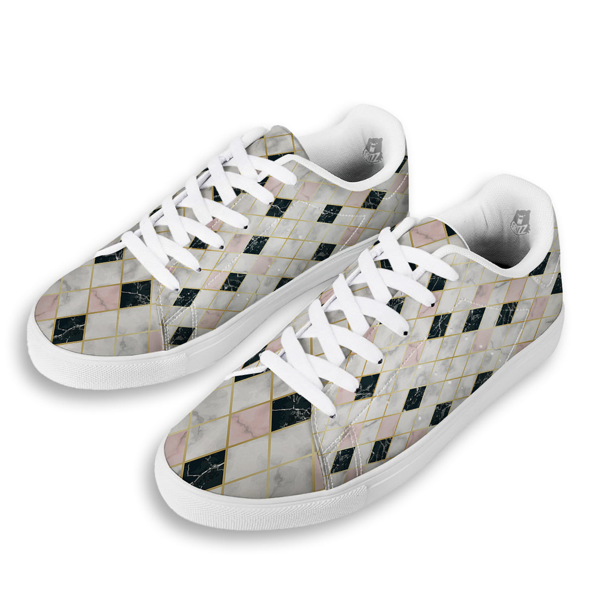 Marble Luxury Geometric Print White Low Top Sneakers-grizzshop
