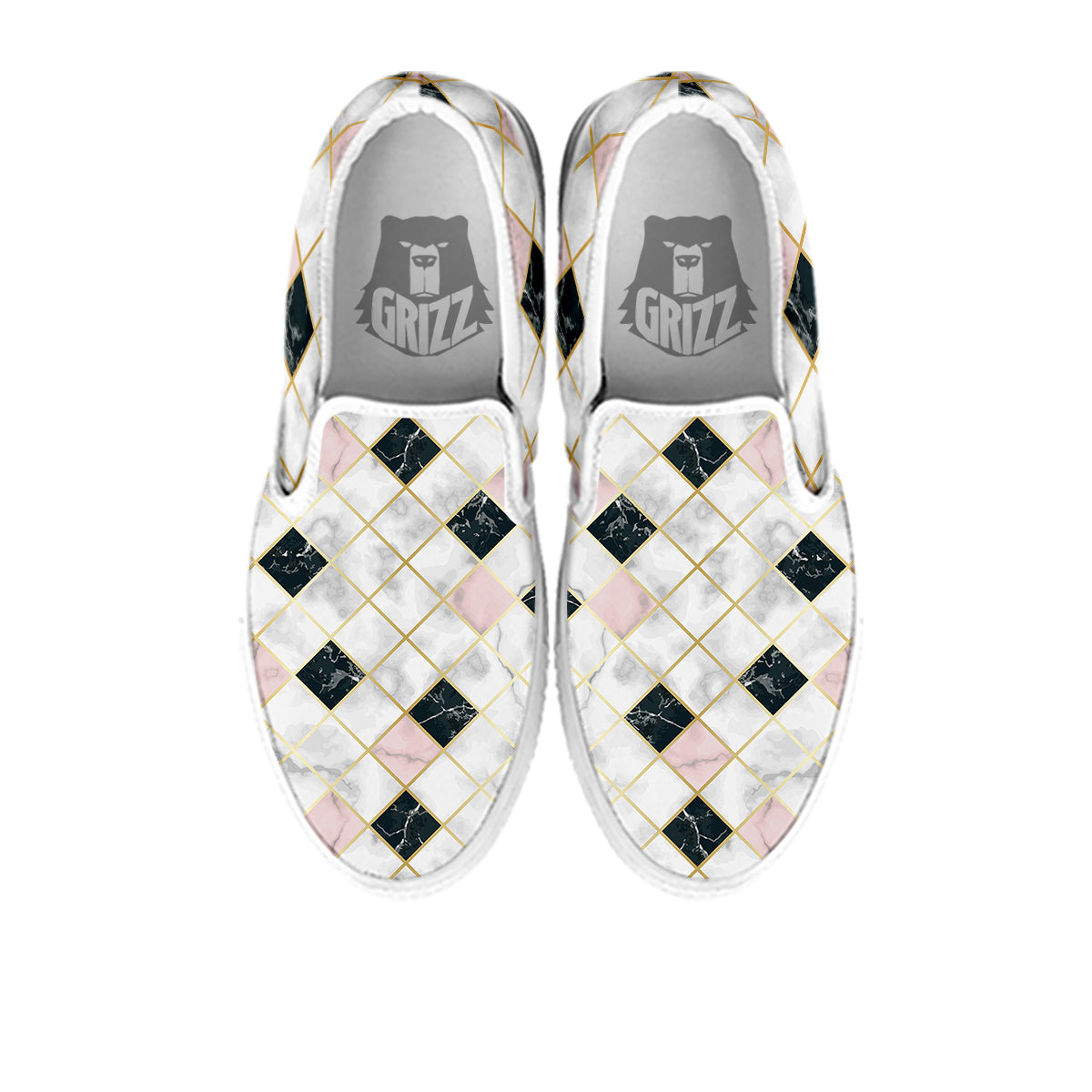 Marble Luxury Geometric Print White Slip On Shoes-grizzshop