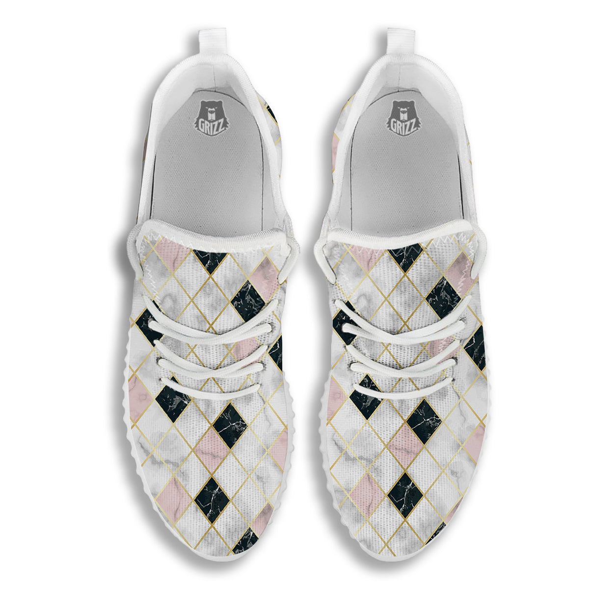 Marble Luxury Geometric Print White Walking Shoes-grizzshop