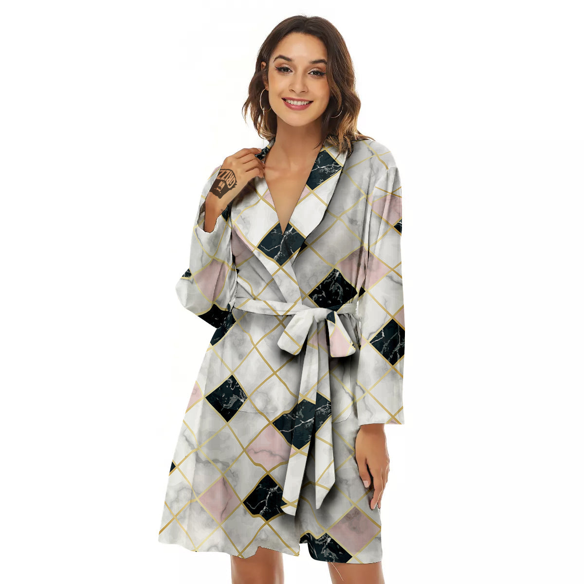 Marble Luxury Geometric Print Women's Robe-grizzshop