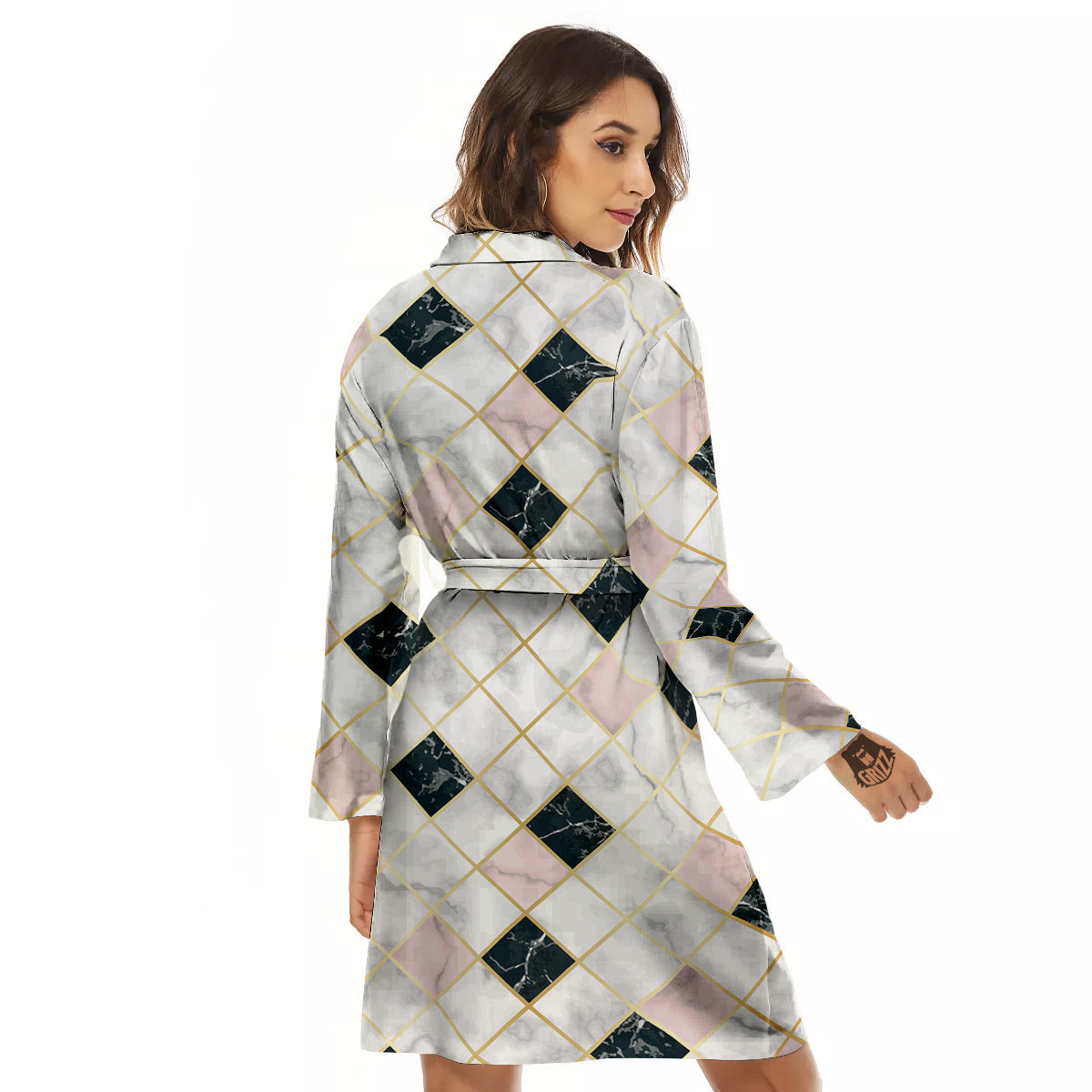 Marble Luxury Geometric Print Women's Robe-grizzshop