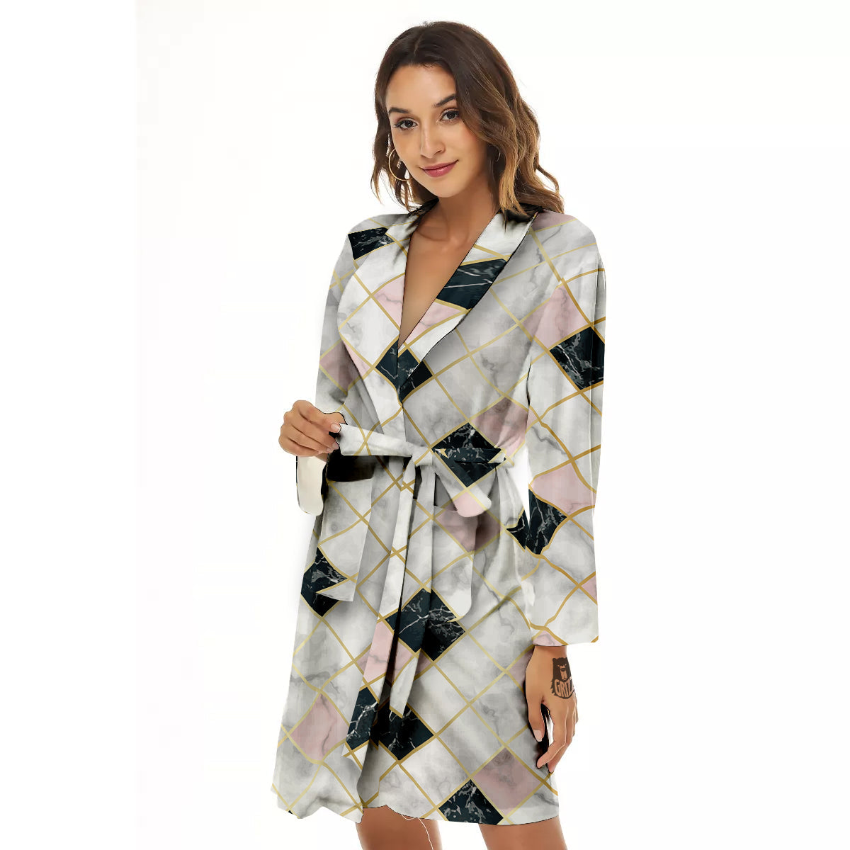 Marble Luxury Geometric Print Women's Robe-grizzshop