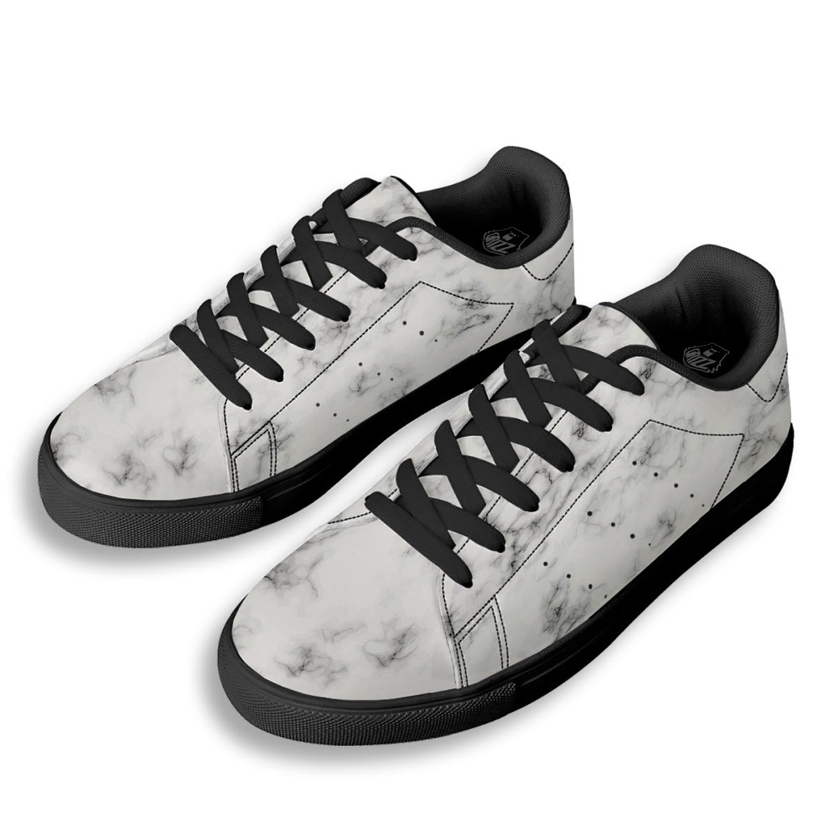 Marble Natural Black White Print Black Low Top Sneakers-grizzshop