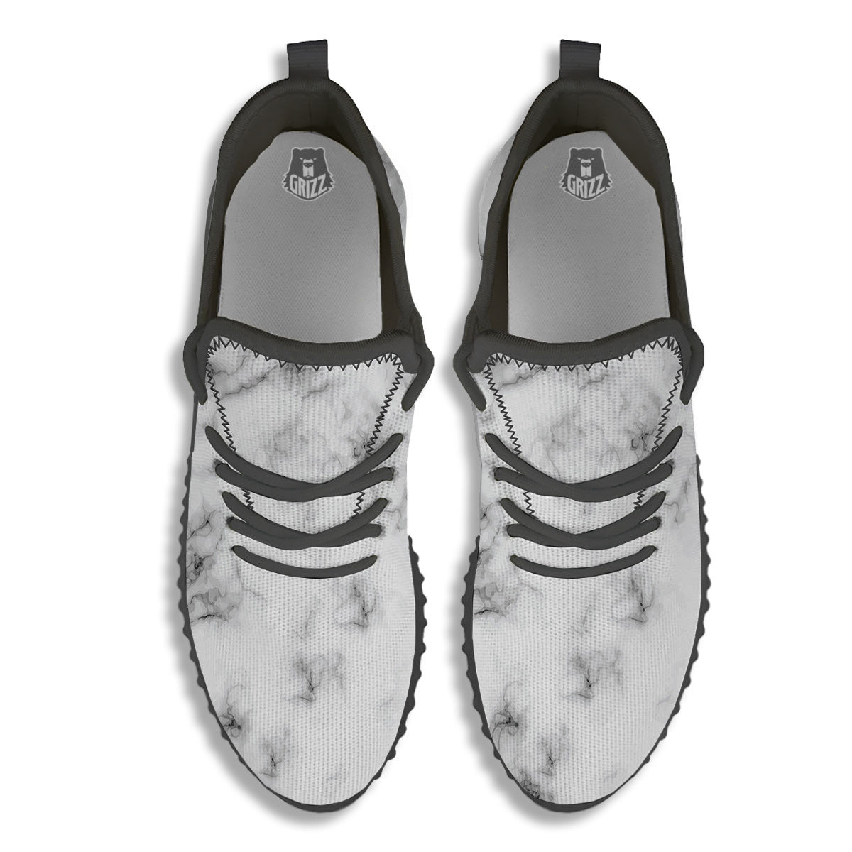 Marble Natural Black White Print Black Walking Shoes-grizzshop