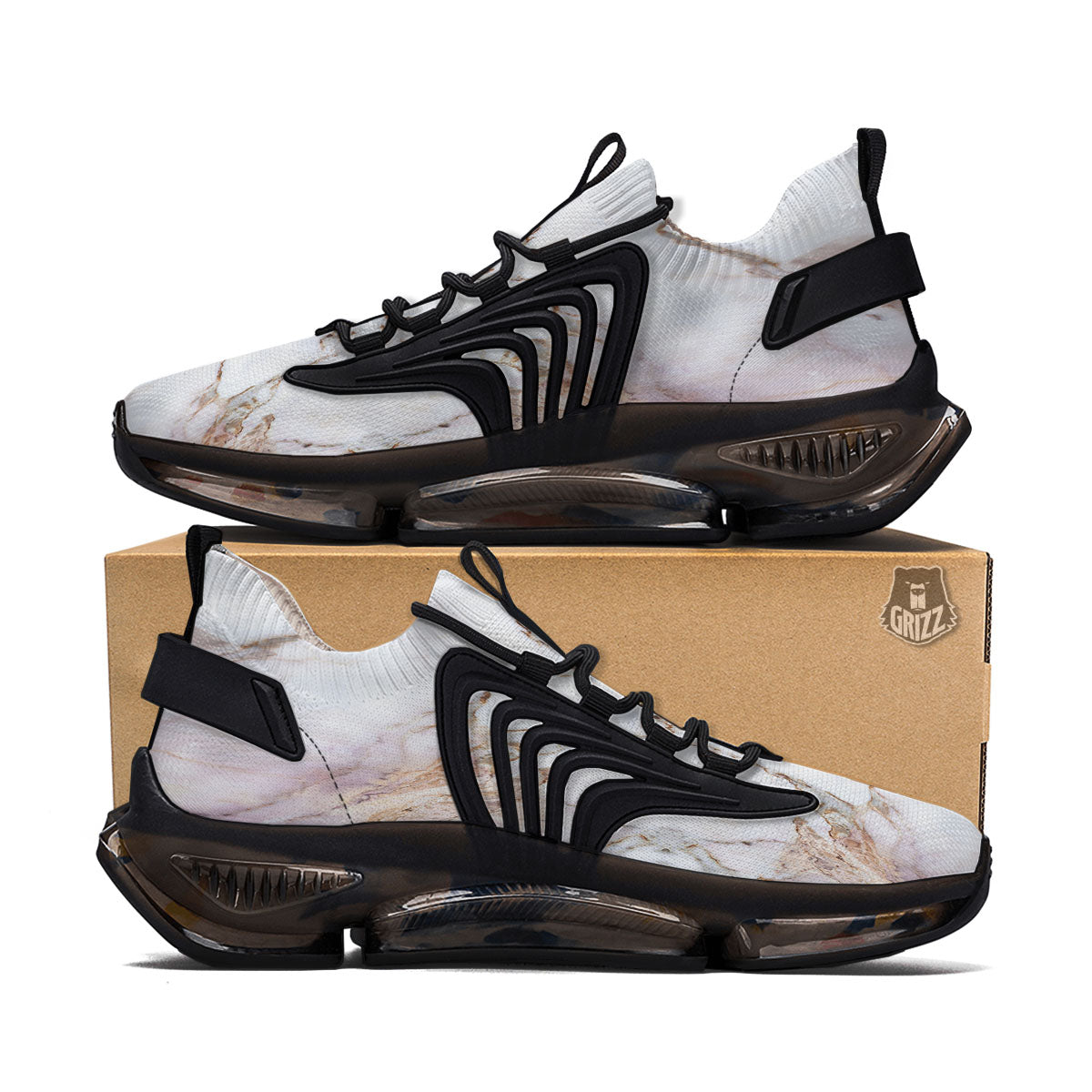 Marble Pink Grey White Print Pattern Black Gym Shoes-grizzshop