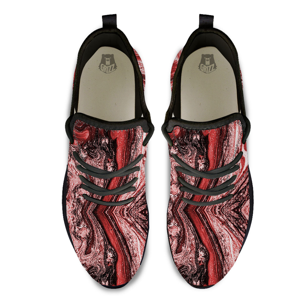 Marble Red Print Pattern Black Athletic Shoes-grizzshop