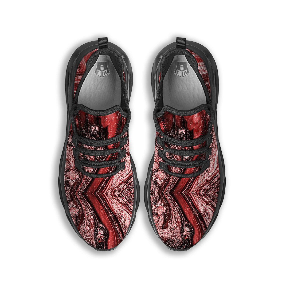Marble Red Print Pattern Black Running Shoes-grizzshop