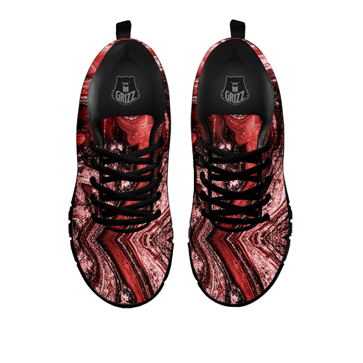 Marble Red Print Pattern Black Sneaker-grizzshop