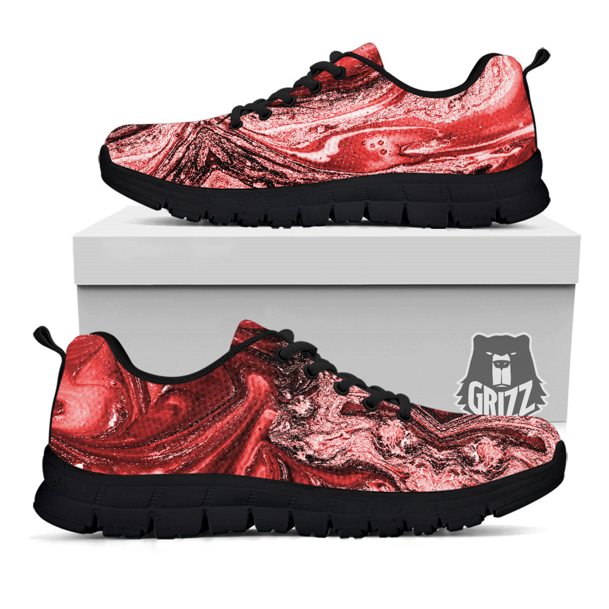 Marble Red Print Pattern Black Sneaker-grizzshop