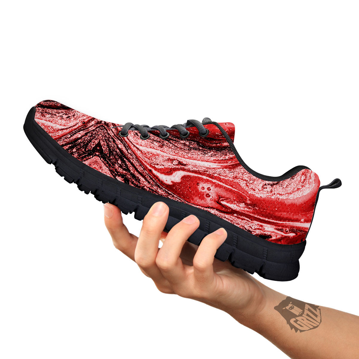 Marble Red Print Pattern Black Sneaker-grizzshop