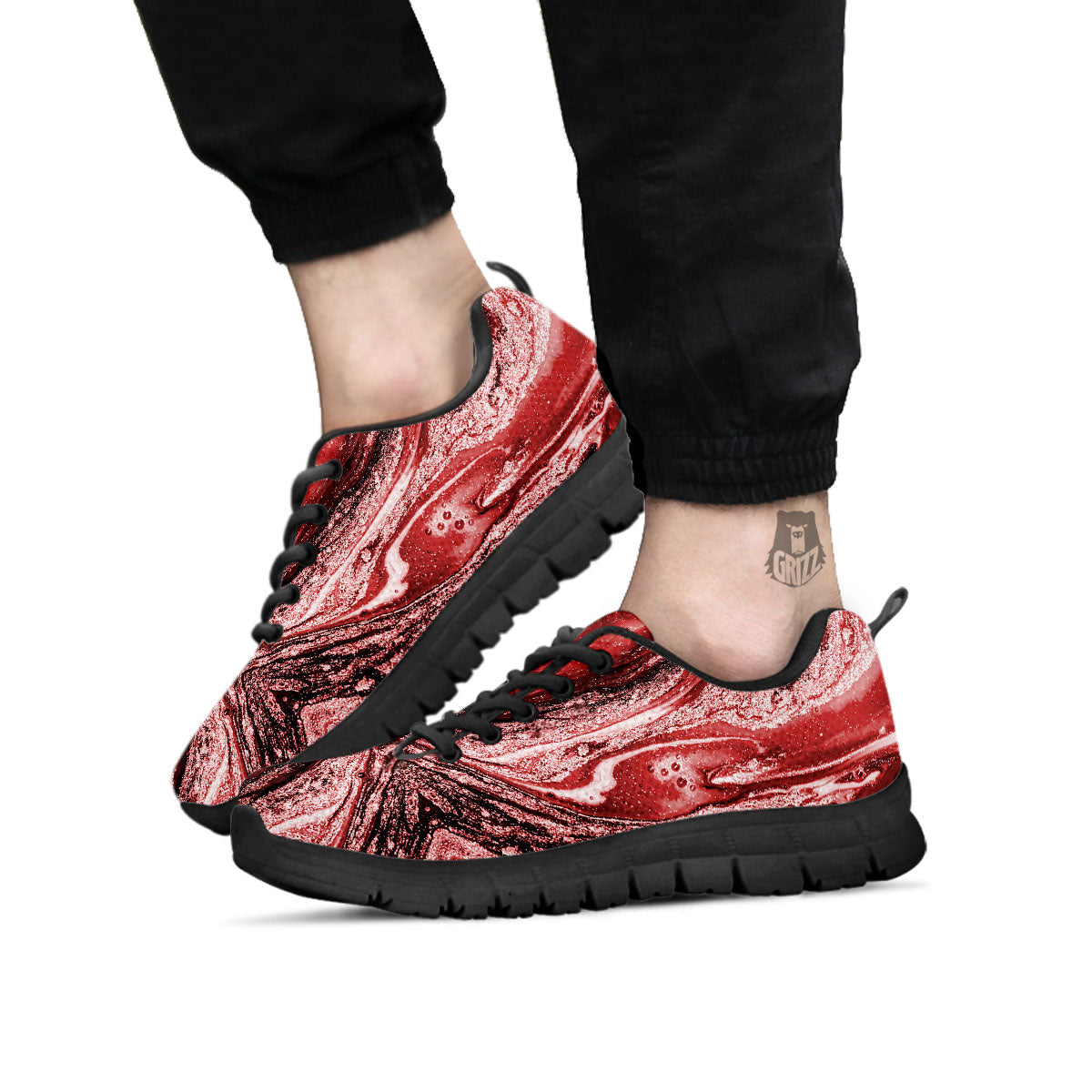 Marble Red Print Pattern Black Sneaker-grizzshop