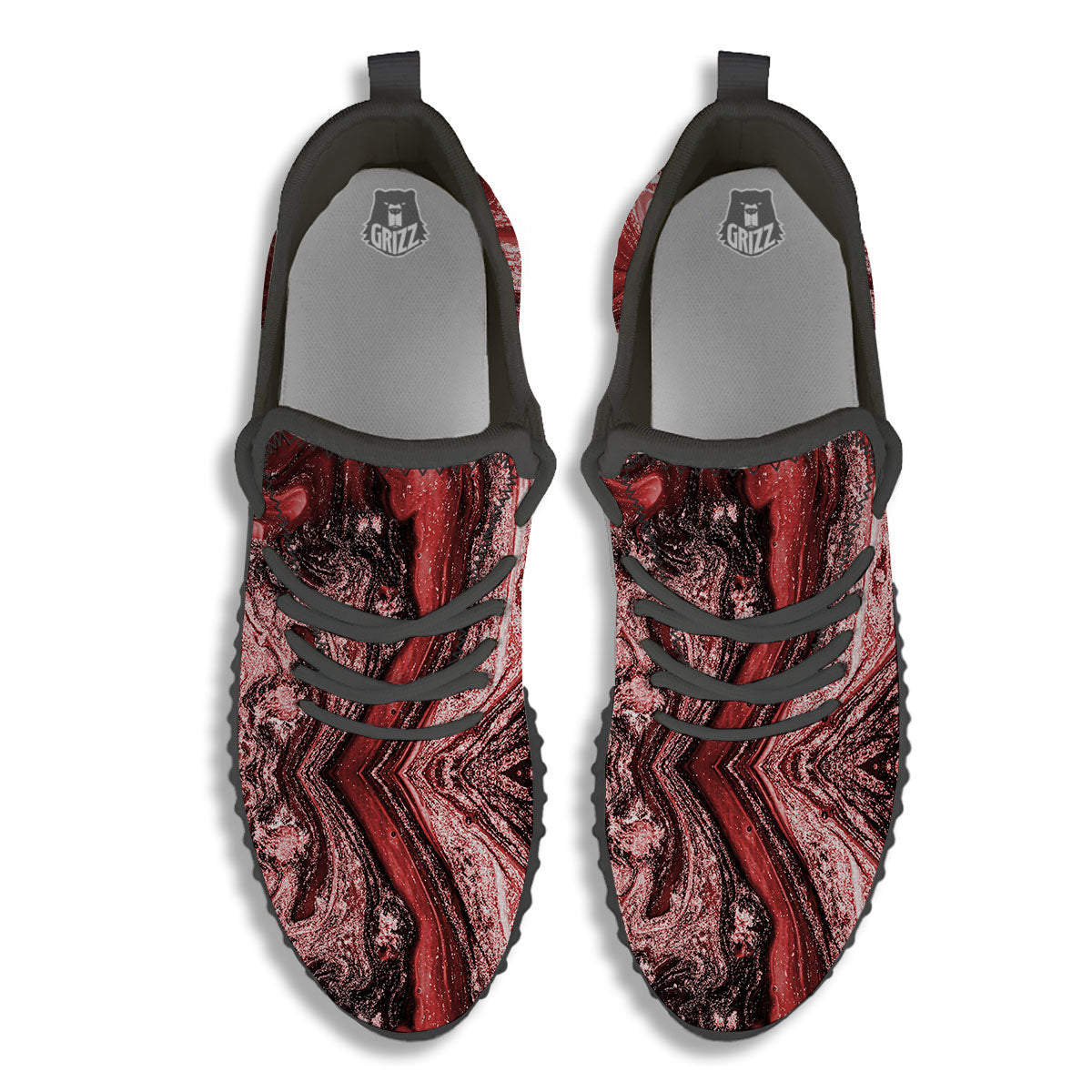 Marble Red Print Pattern Black Walking Shoes-grizzshop